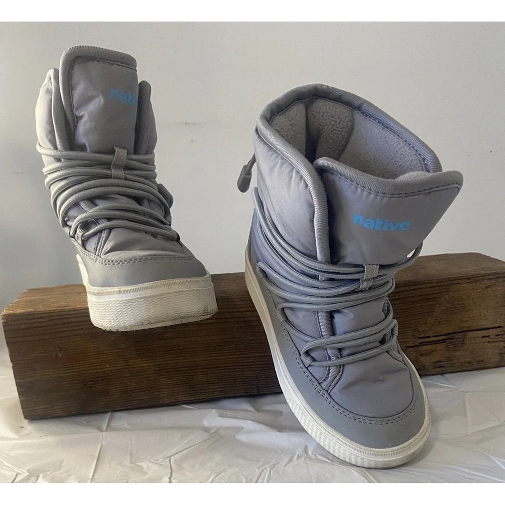 Kids Native Gray Chamonix Retro Elastic Wrap Up Lace‎ Free Boots-Size Child 12